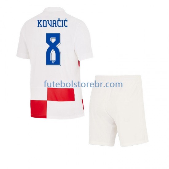 Camisa Croácia Mateo Kovacic 8 I Euro 2024 manga curta pro Juvenil