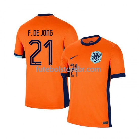 Camisa Países Baixos Frenkie de Jong 21 I Euro 2024 manga curta pro Masculina