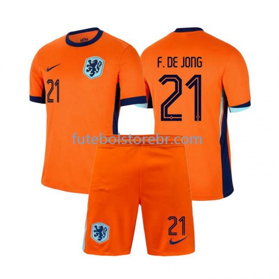 Camisa Países Baixos Frenkie de Jong 21 I Euro 2024 manga curta pro Juvenil