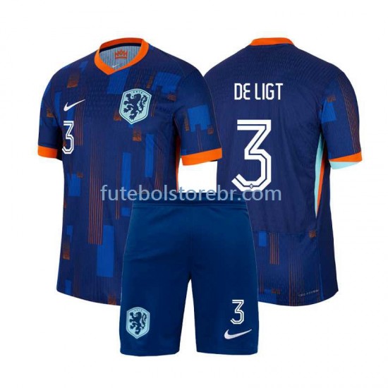 Camisa Países Baixos Matthijs de Ligt 3 II Euro 2024 manga curta pro Juvenil