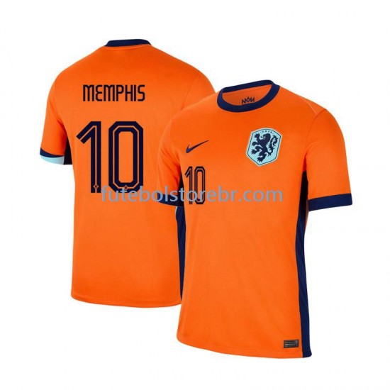 Camisa Países Baixos Memphis Depay 10 I Euro 2024 manga curta pro Masculina