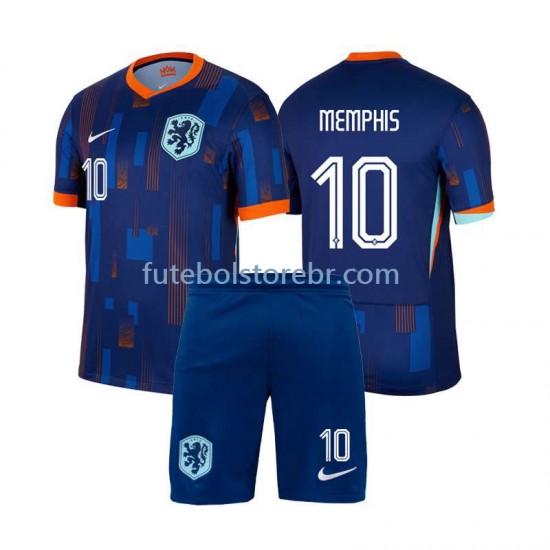 Camisa Países Baixos Memphis Depay 10 II Euro 2024 manga curta pro Juvenil