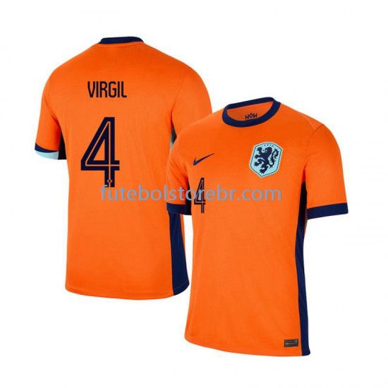 Camisa Países Baixos Virgil van Dijk 4 I Euro 2024 manga curta pro Masculina