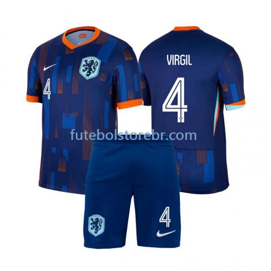 Camisa Países Baixos Virgil van Dijk 4 II Euro 2024 manga curta pro Juvenil