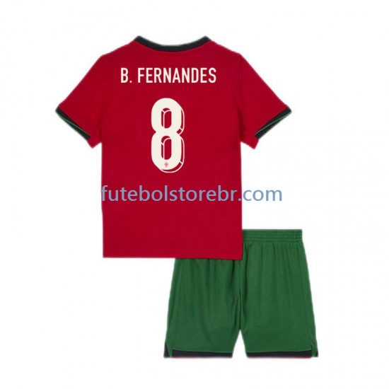 Camisa Portugal Bruno Fernandes 8 I Euro 2024 manga curta pro Juvenil