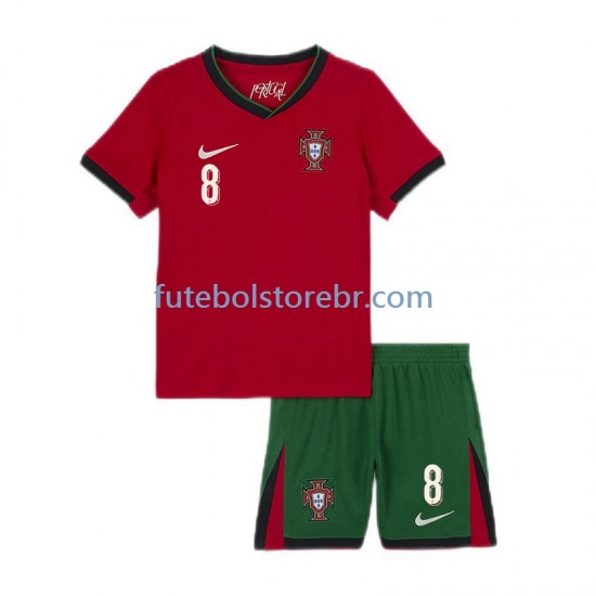 Camisa Portugal Bruno Fernandes 8 I Euro 2024 manga curta pro Juvenil