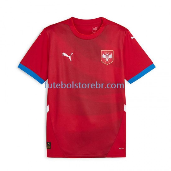 Camisa Sérvia e Montenegro I Euro 2024 manga curta pro Masculina