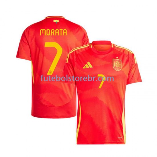 Camisa Espanha Alvaro Morata 7 I Euro 2024 manga curta pro Masculina