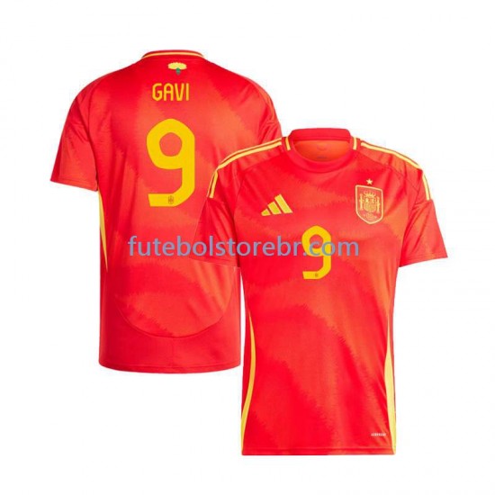 Camisa Espanha Gavi 9 I Euro 2024 manga curta pro Masculina