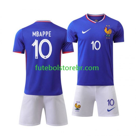 Camisa França Mbappé 10 I Euro 2024 manga curta pro Juvenil