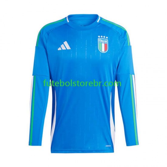 Camisa Itália I Euro 2024 manga longa pro Masculina