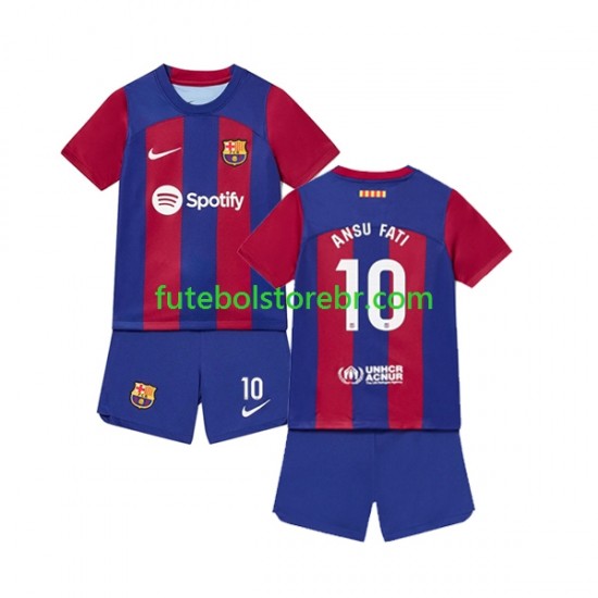 Camisa FC Barcelona Ansu Fati 10 I 2023-2024 manga curta pro Juvenil