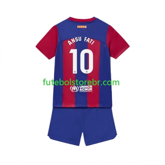 Camisa FC Barcelona Ansu Fati 10 I 2023-2024 manga curta pro Juvenil