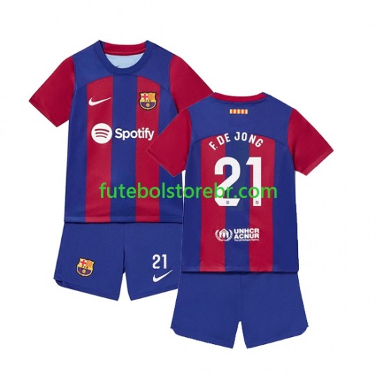 Camisa FC Barcelona Frenkie de Jong 21 I 2023-2024 manga curta pro Juvenil