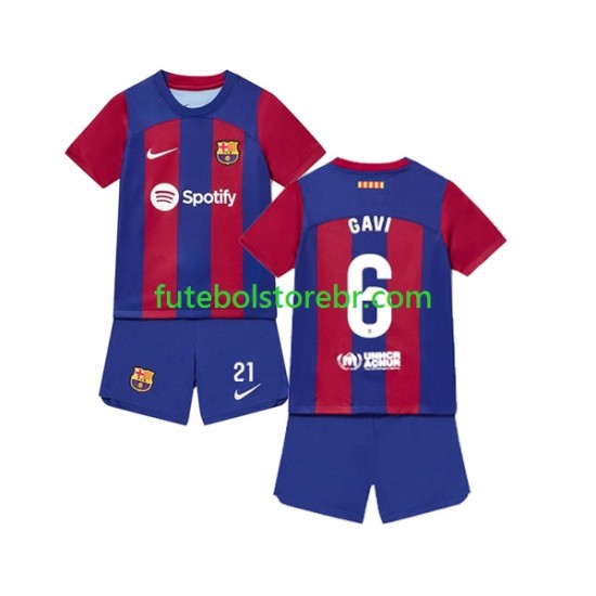 Camisa FC Barcelona Gavi 6 I 2023-2024 manga curta pro Juvenil