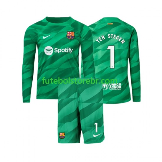 Camisa Goleiro FC Barcelona Ter Stegen 1 I 2023-2024 manga longa pro Juvenil