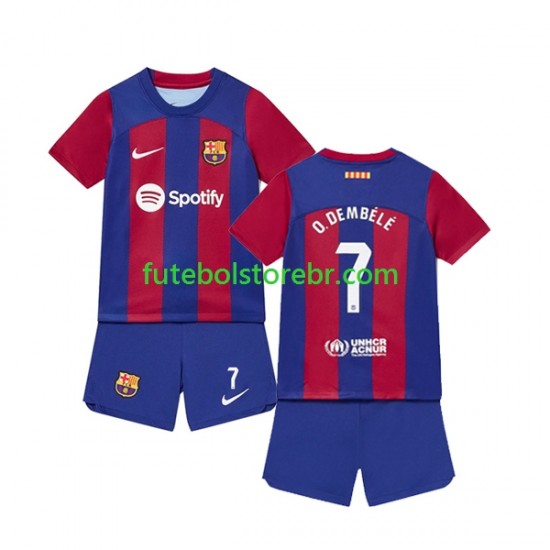 Camisa FC Barcelona Ousmane Dembele 7 I 2023-2024 manga curta pro Juvenil