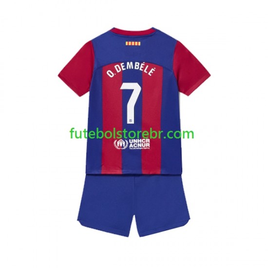 Camisa FC Barcelona Ousmane Dembele 7 I 2023-2024 manga curta pro Juvenil