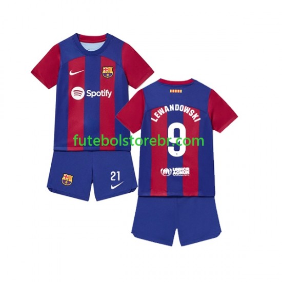 Camisa FC Barcelona Robert Lewandowski 9 I 2023-2024 manga curta pro Juvenil