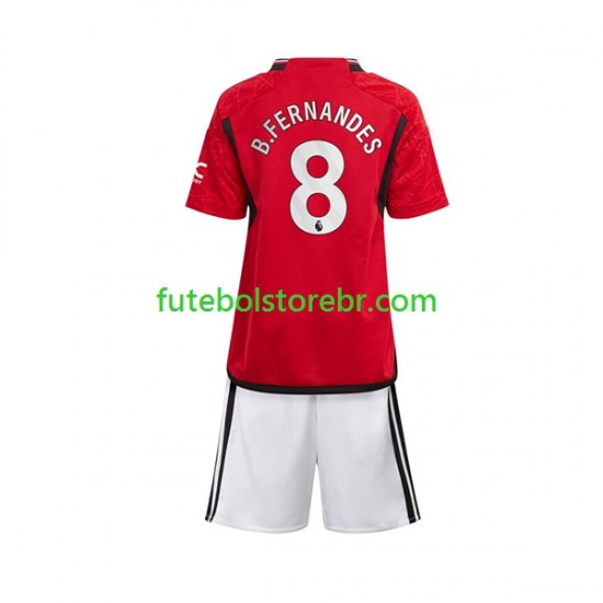 Camisa Manchester United B.Fernandes 8 I 2023-2024 manga curta pro Juvenil