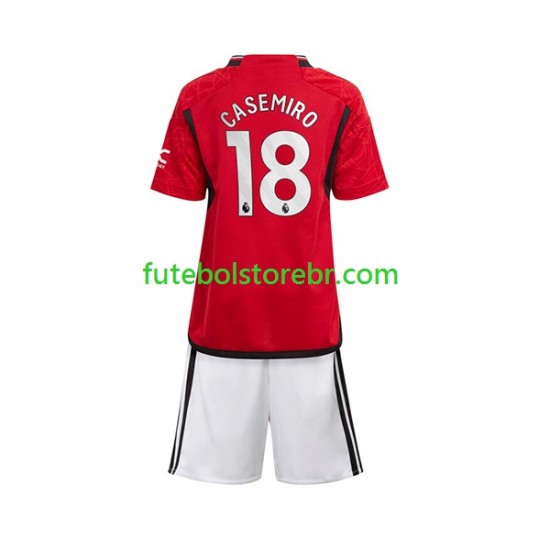 Camisa Manchester United Carlos Casemiro 18 I 2023-2024 manga curta pro Juvenil