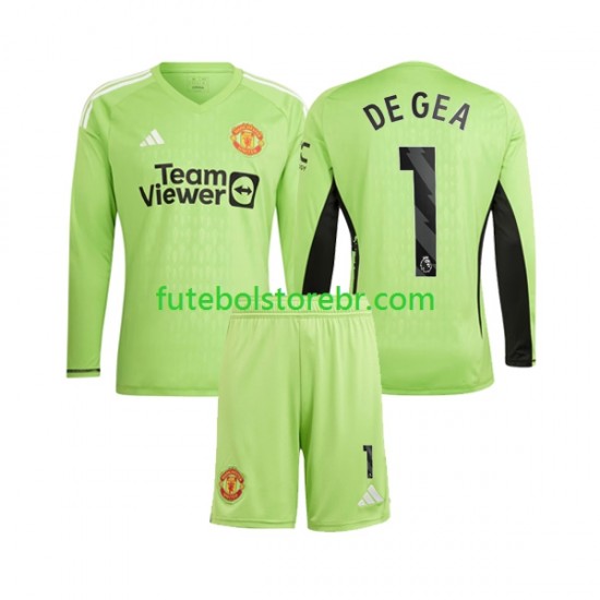 Camisa Goleiro Manchester United De Gea 1 I 2023-2024 manga longa pro Juvenil