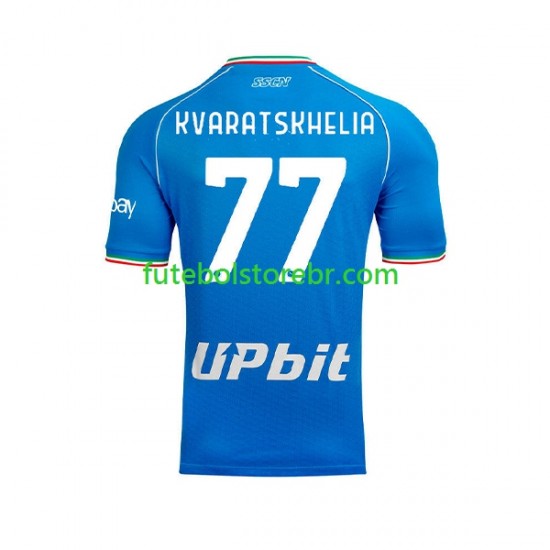 Camisa Napoli Khvicha Kvaratskhelia 77 I 2023-2024 manga curta pro Masculina