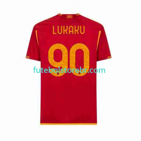 Camisa AS Roma Romelu Lukaku 90 I 2023-2024 manga curta pro Masculina