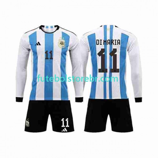 Camisa Argentina 3 Stars Di Maria 11 I Copa Do Mundo 2022 manga longa pro Juvenil