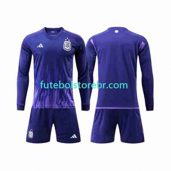 Camisa Argentina 3 Stars II Copa Do Mundo 2022 manga longa pro Juvenil