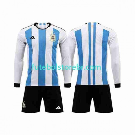 Camisa Argentina 3 Stars I Copa Do Mundo 2022 manga longa pro Juvenil