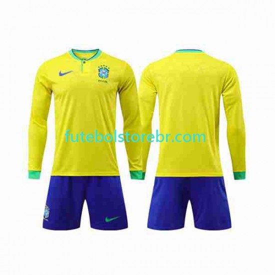 Camisa Brasil I Copa Do Mundo 2022 manga longa pro Juvenil