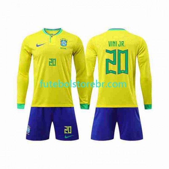 Camisa Brasil Vinicius Junior 20 I Copa Do Mundo 2022 manga longa pro Juvenil