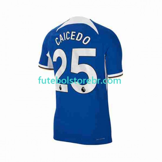 Camisa Chelsea Moises Caicedo 25 I 2023-2024 manga curta pro Masculina