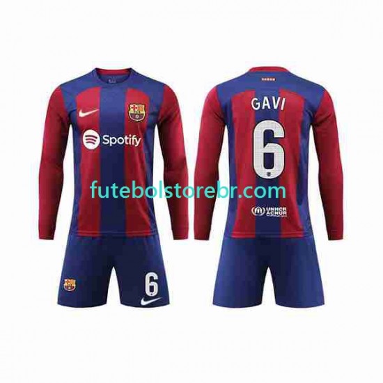 Camisa FC Barcelona GAVI 6 I 2023-2024 manga longa pro Juvenil