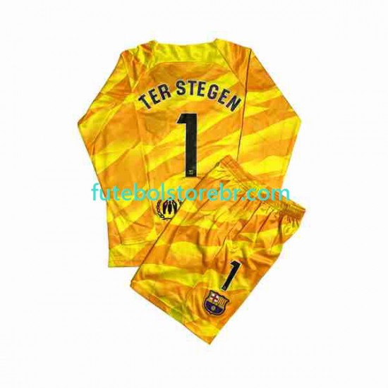 Camisa Goleiro FC Barcelona Ter Stegen 1 IIII 2023-2024 manga longa pro Juvenil