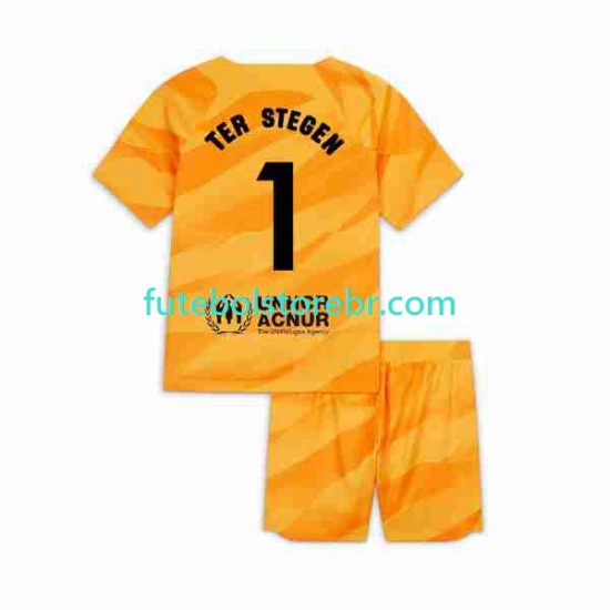 Camisa Goleiro FC Barcelona Ter Stegen 1 IIII 2023-2024 manga curta pro Juvenil