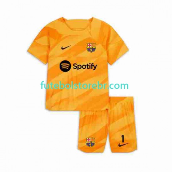 Camisa Goleiro FC Barcelona Ter Stegen 1 IIII 2023-2024 manga curta pro Juvenil