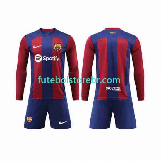 Camisa FC Barcelona I 2023-2024 manga longa pro Juvenil