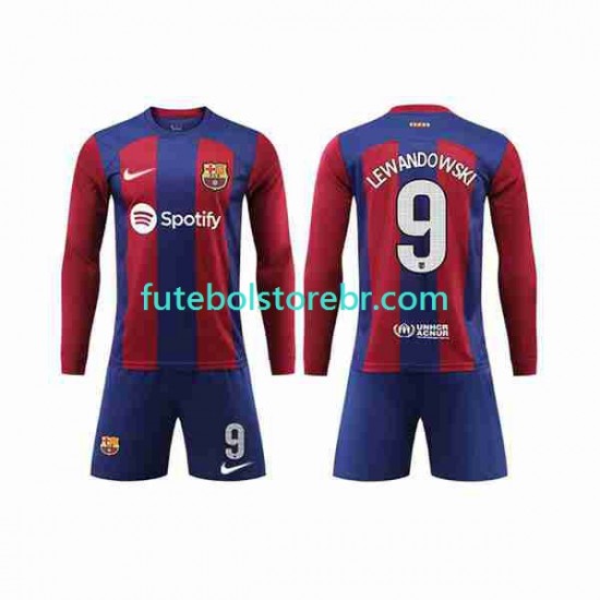 Camisa FC Barcelona LEWANDOWSKI 9 I 2023-2024 manga longa pro Juvenil