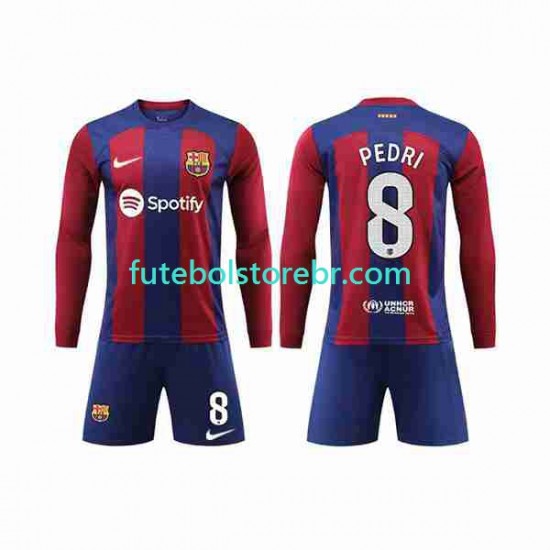 Camisa FC Barcelona Pedri 8 I 2023-2024 manga longa pro Juvenil