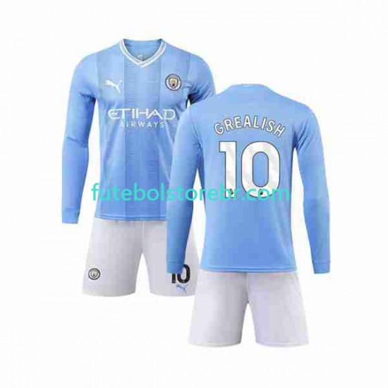 Camisa Manchester City Grealish 10 I 2023-2024 manga longa pro Juvenil