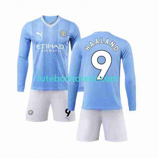 Camisa Manchester City Haaland 9 I 2023-2024 manga longa pro Juvenil