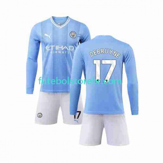 Camisa Manchester City Kevin De Bruyne 17 I 2023-2024 manga longa pro Juvenil