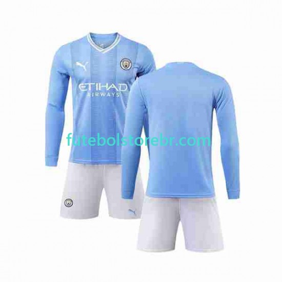 Camisa Manchester City I 2023-2024 manga longa pro Juvenil