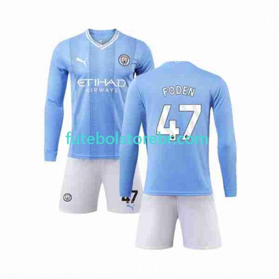 Camisa Manchester City Phil Foden 47 I 2023-2024 manga longa pro Juvenil