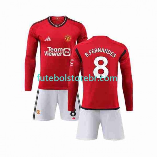 Camisa Manchester United B Fernandes 8 I 2023-2024 manga longa pro Juvenil