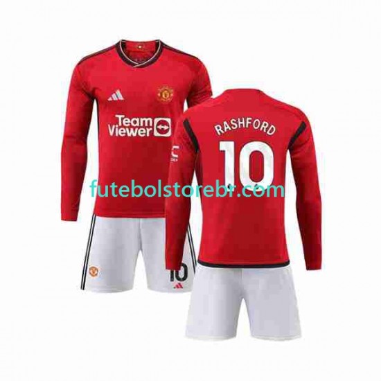 Camisa Manchester United Marcus Rashford 10 I 2023-2024 manga longa pro Juvenil