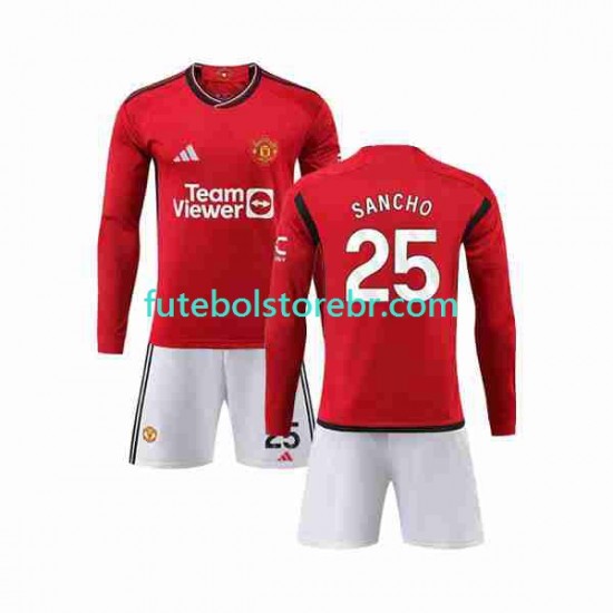 Camisa Manchester United Sancho 25 I 2023-2024 manga longa pro Juvenil