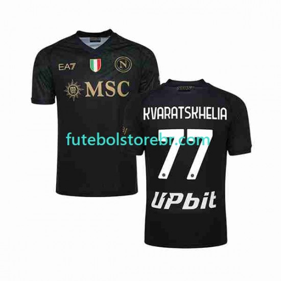 Camisa Napoli KVARATSKHELIA 77 III 2023-2024 manga curta pro Masculina